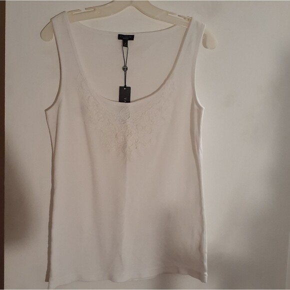 Talbots battenburg lace tank top shirt white cotton knit Summer medium m nwt new - Picture 3 of 4